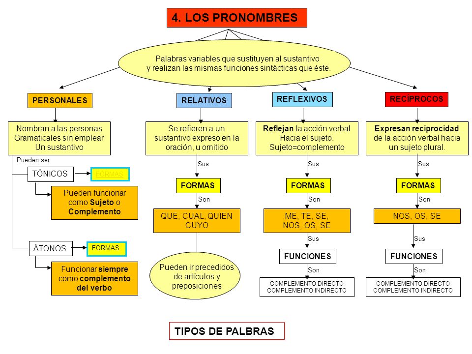 4. LOS PRONOMBRES TIPOS DE PALBRAS