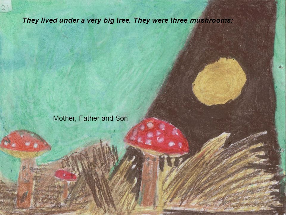 They lived under a very big tree. They were three mushrooms: