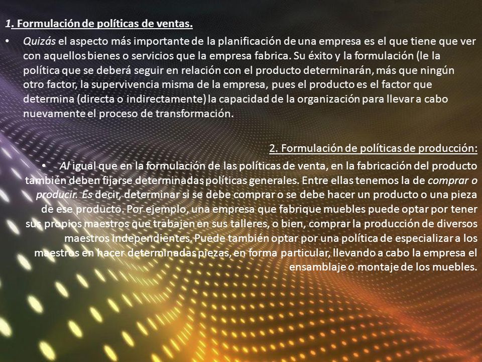 1. Formulación de políticas de ventas.