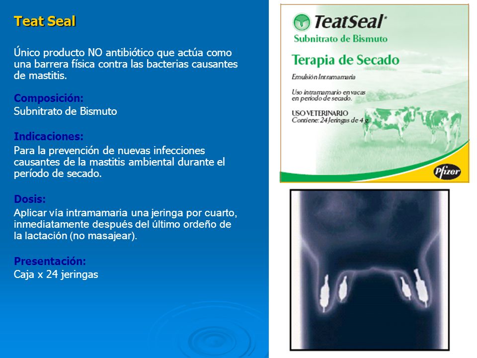 Teat Seal Único producto NO antibiótico que actúa como una barrera física contra las bacterias causantes de mastitis.