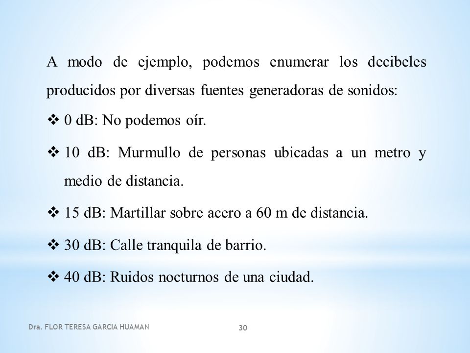 10 dB: Murmullo de personas ubicadas a un metro y medio de distancia.