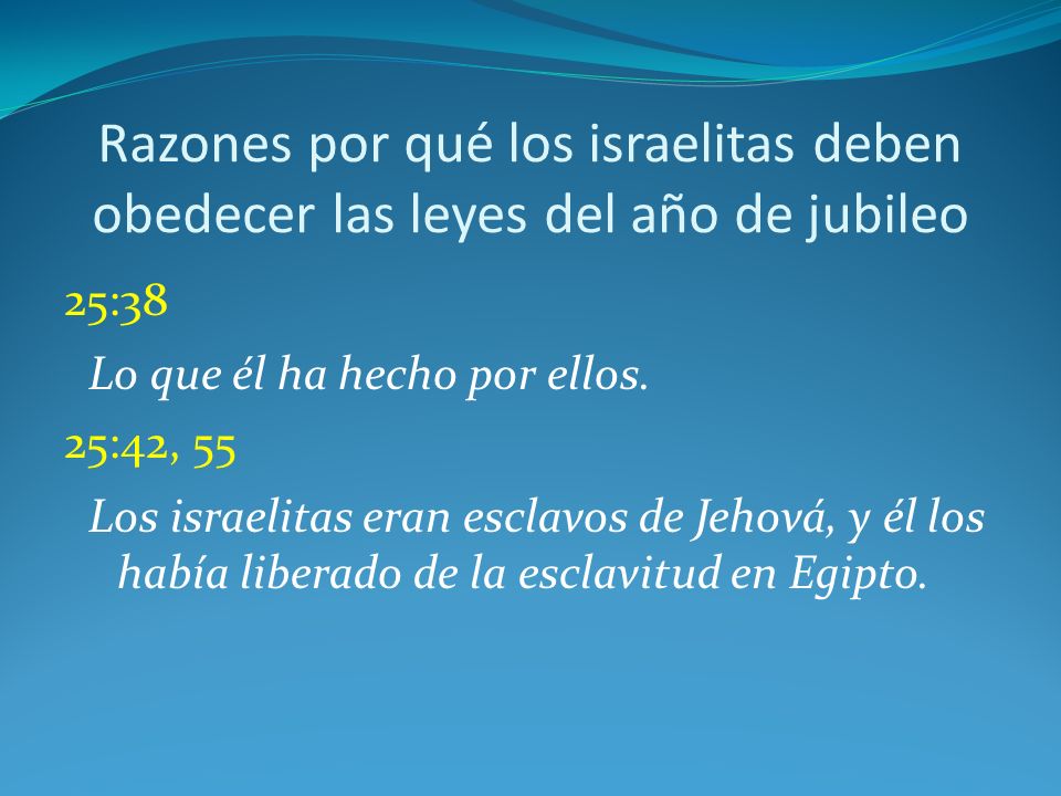 Razones por qué los israelitas deben obedecer las leyes del año de jubileo