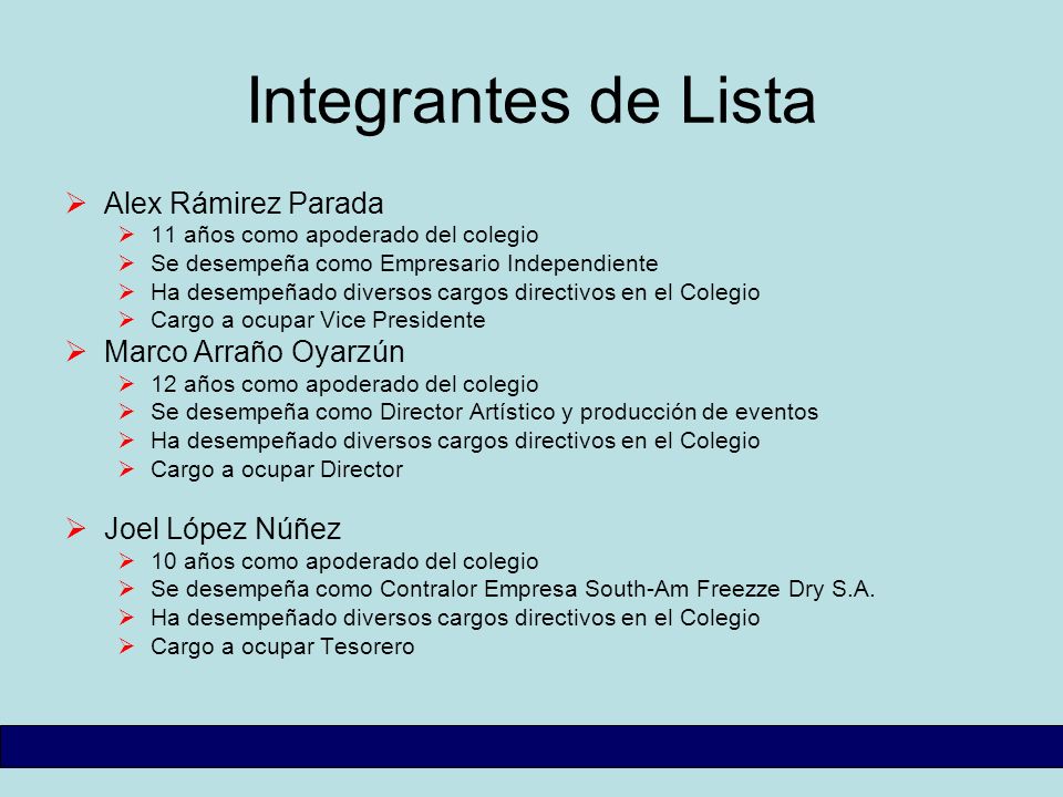 Integrantes de Lista Alex Rámirez Parada Marco Arraño Oyarzún