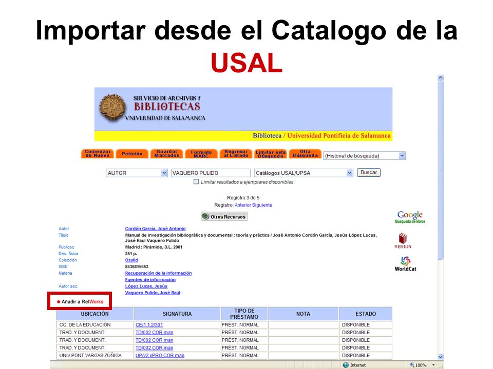 Importar desde el Catalogo de la USAL