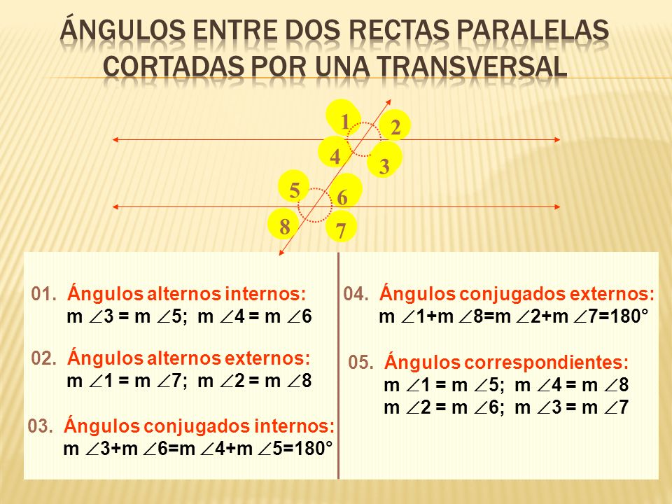 ÁNGULOS ENTRE DOS RECTAS PARALELAS CORTADAS POR UNA TRANSVERSAL