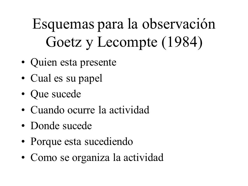 Esquemas para la observación Goetz y Lecompte (1984)