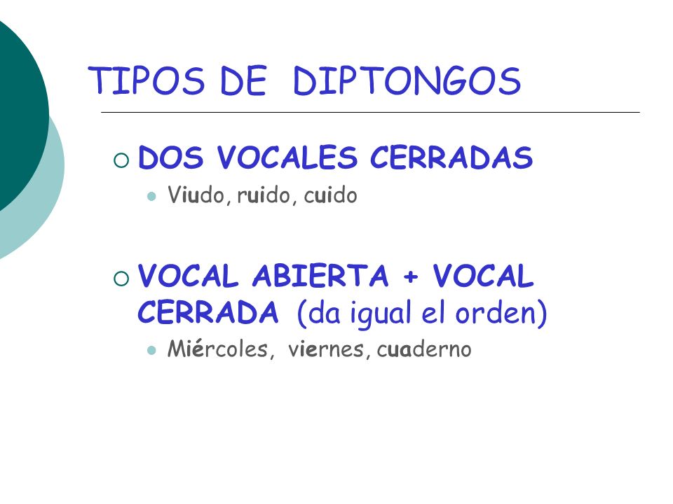 TIPOS DE DIPTONGOS DOS VOCALES CERRADAS