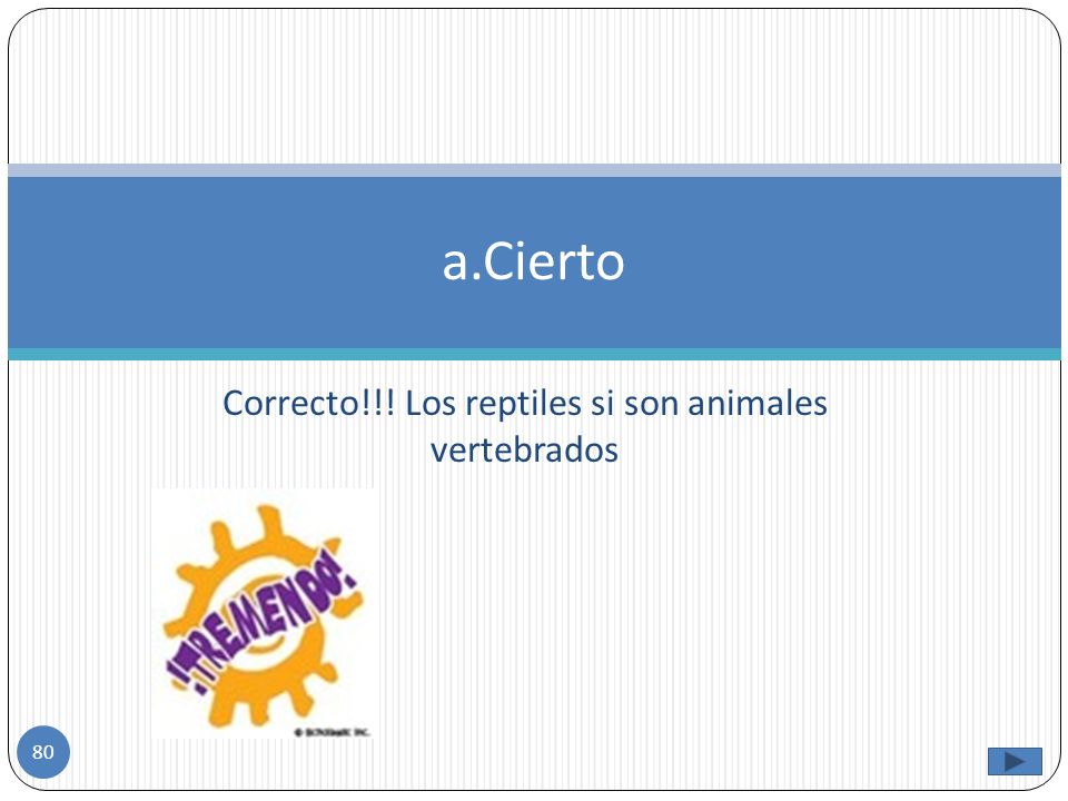 Correcto!!! Los reptiles si son animales vertebrados