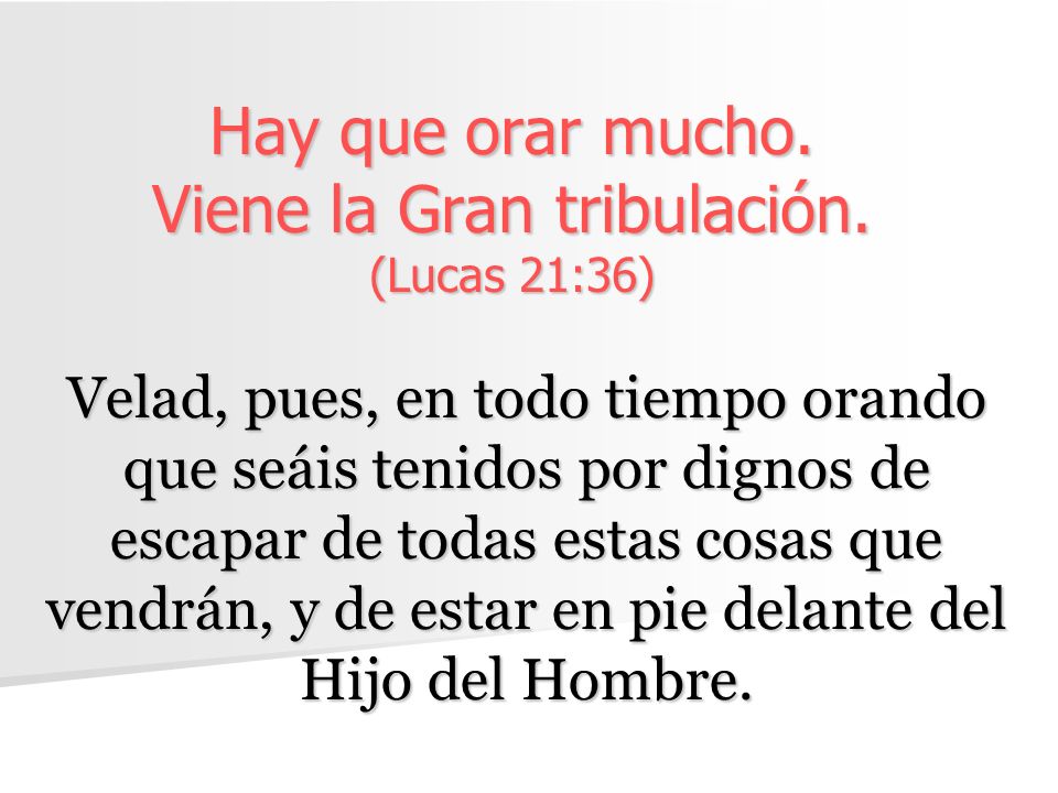 Hay que orar mucho. Viene la Gran tribulación. (Lucas 21:36)