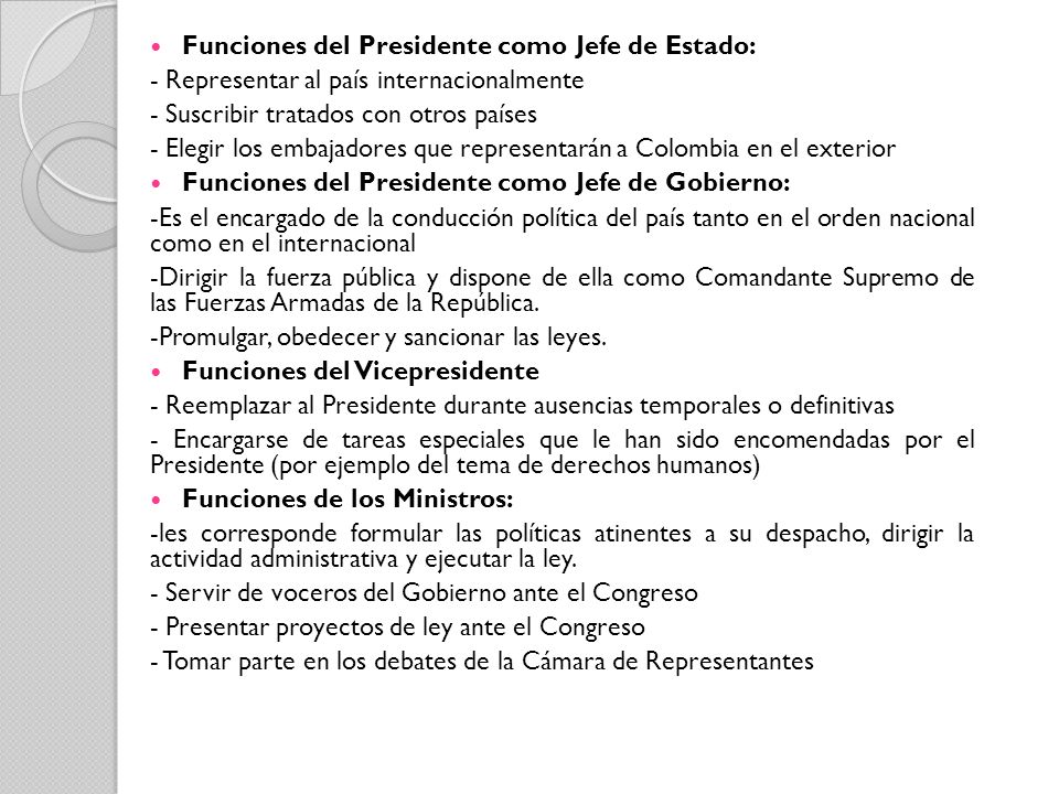 Funciones del Presidente como Jefe de Estado: