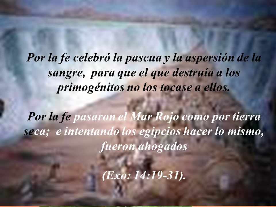 Por la fe celebró la pascua y la aspersión de la sangre, para que el que destruía a los primogénitos no los tocase a ellos.