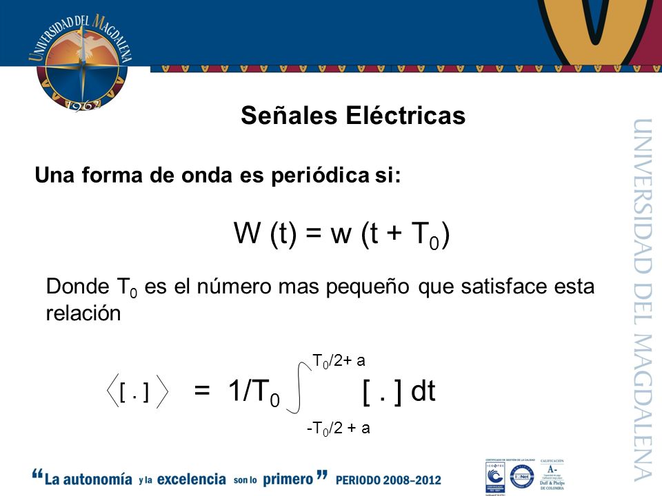 W (t) = w (t + T0) = 1/T0 [ . ] dt Señales Eléctricas