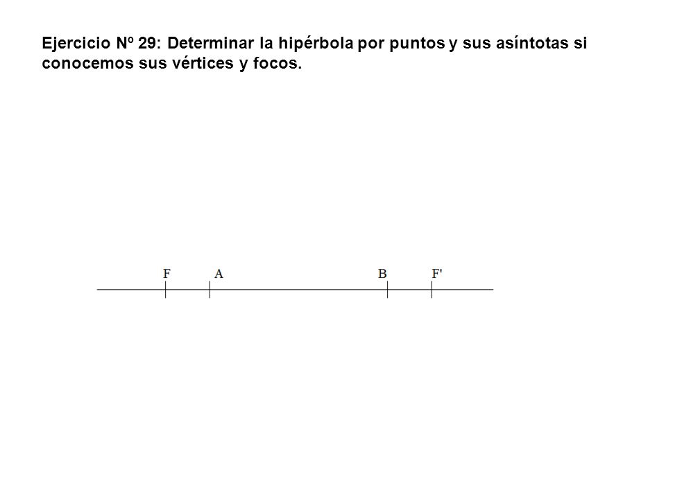 Ejercicio Nº 29: Determinar la hipérbola por puntos y sus asíntotas si conocemos sus vértices y focos.