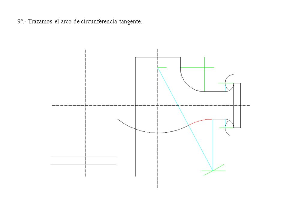 9º.- Trazamos el arco de circunferencia tangente.