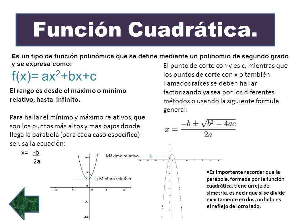 Función Cuadrática. f(x)= ax2+bx+c