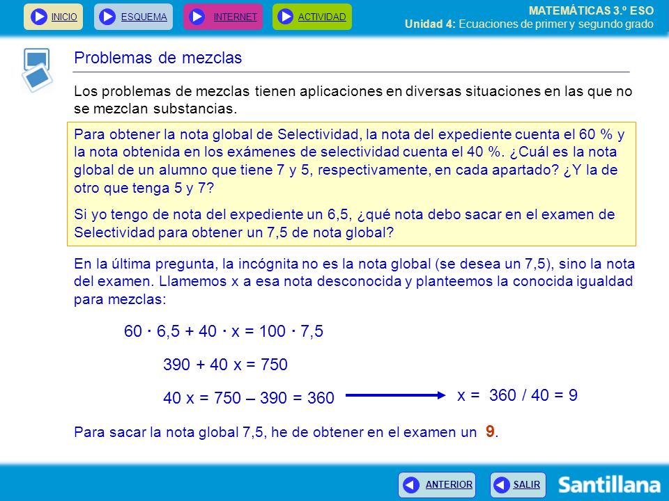 Problemas de mezclas 60 · 6, · x = 100 · 7, x = 750