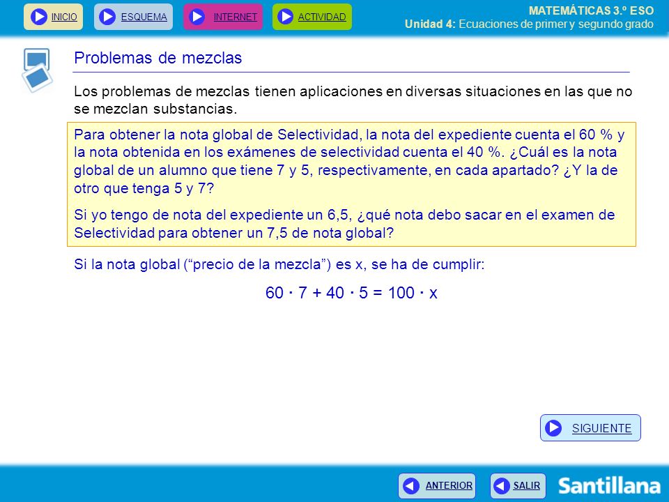 Problemas de mezclas 60 · · 5 = 100 · x