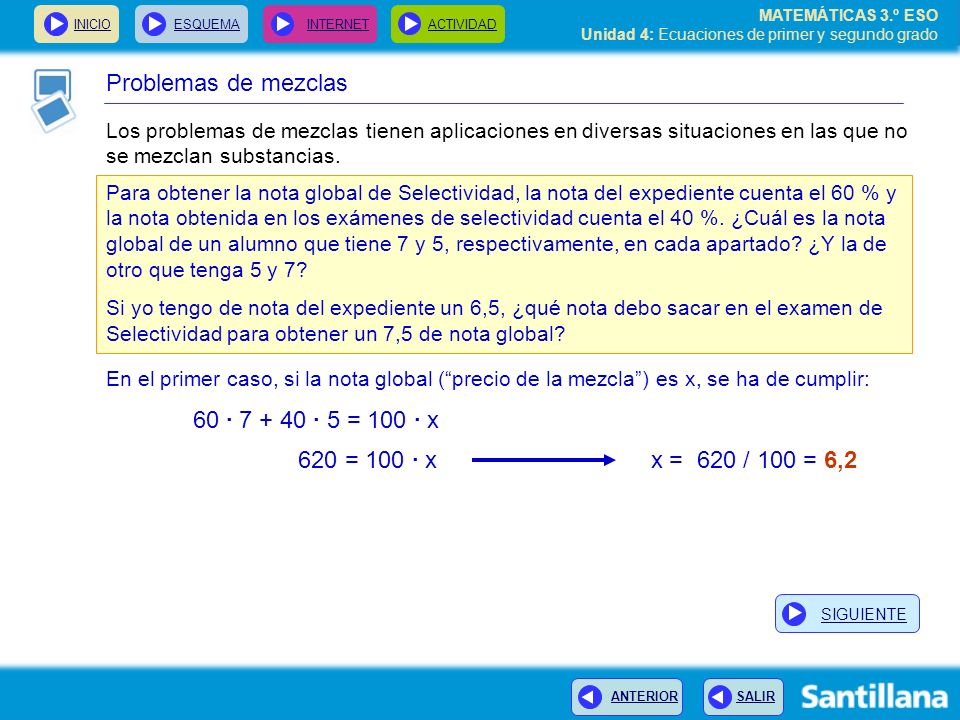 Problemas de mezclas 60 · · 5 = 100 · x