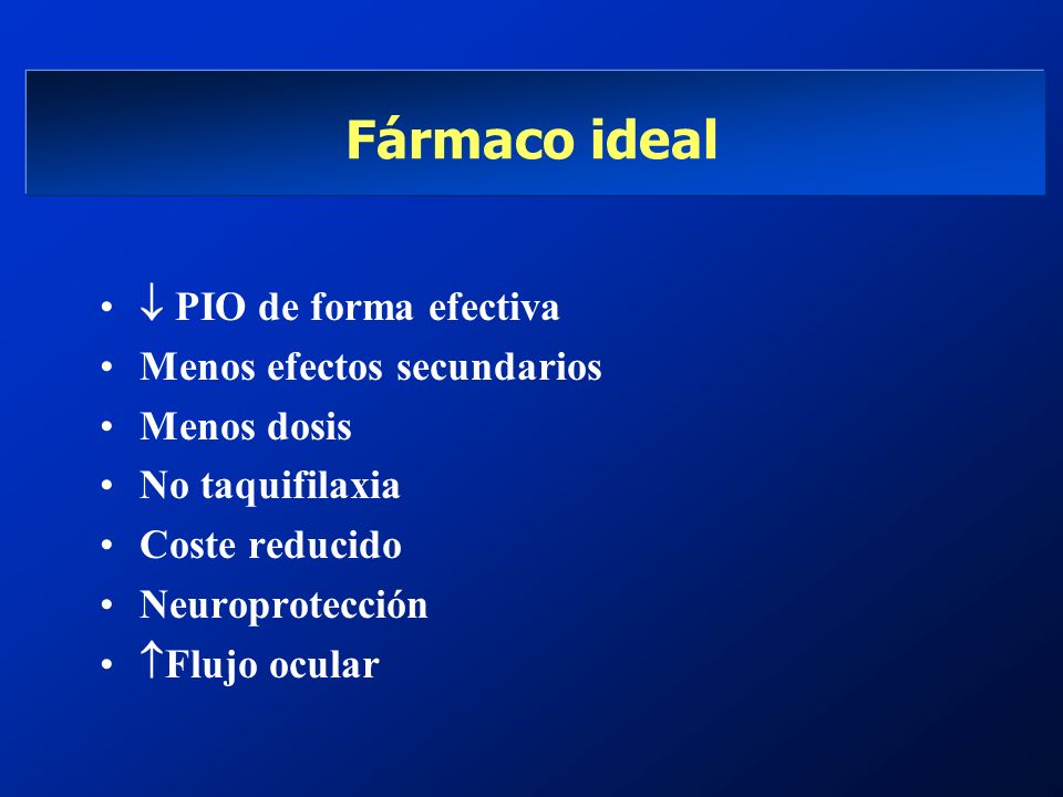 Fármaco ideal  PIO de forma efectiva Menos efectos secundarios