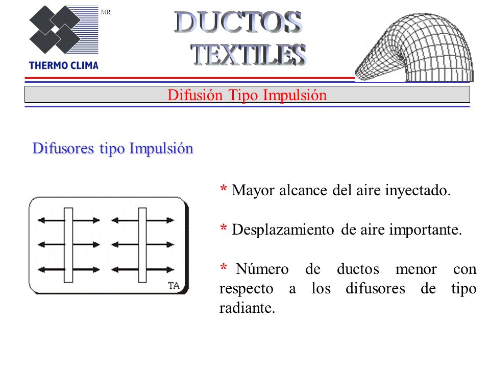 DUCTOS TEXTILES Difusión Tipo Impulsión Difusores tipo Impulsión