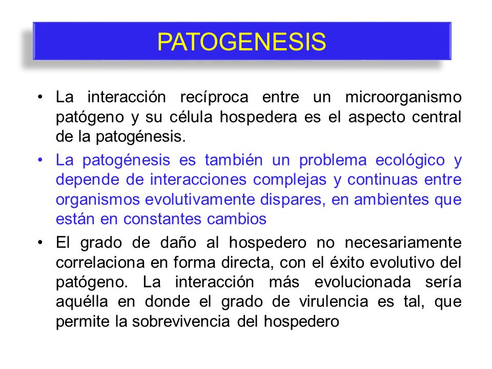 PATOGENESIS La interacción recíproca entre un microorganismo patógeno y su célula hospedera es el aspecto central de la patogénesis.