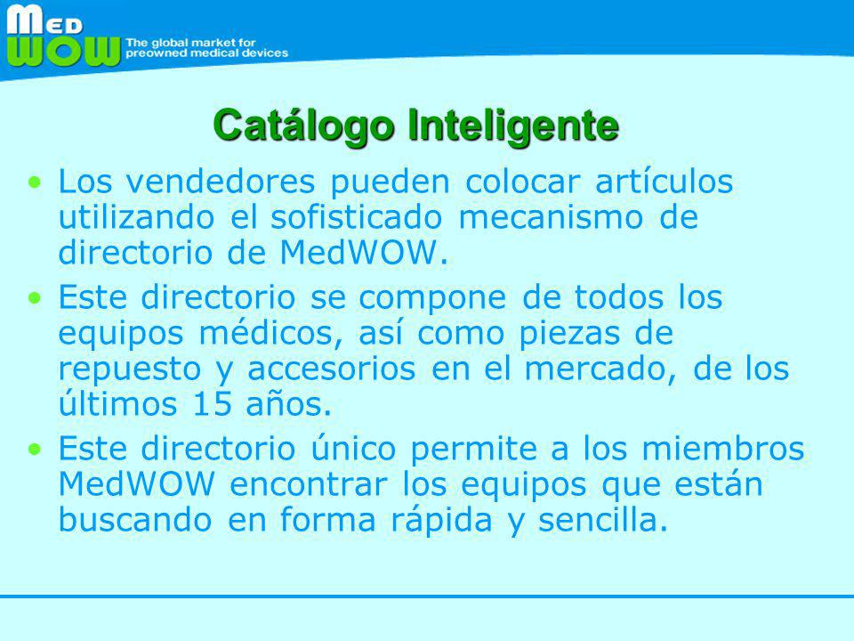 Catálogo Inteligente Los vendedores pueden colocar artículos utilizando el sofisticado mecanismo de directorio de MedWOW.