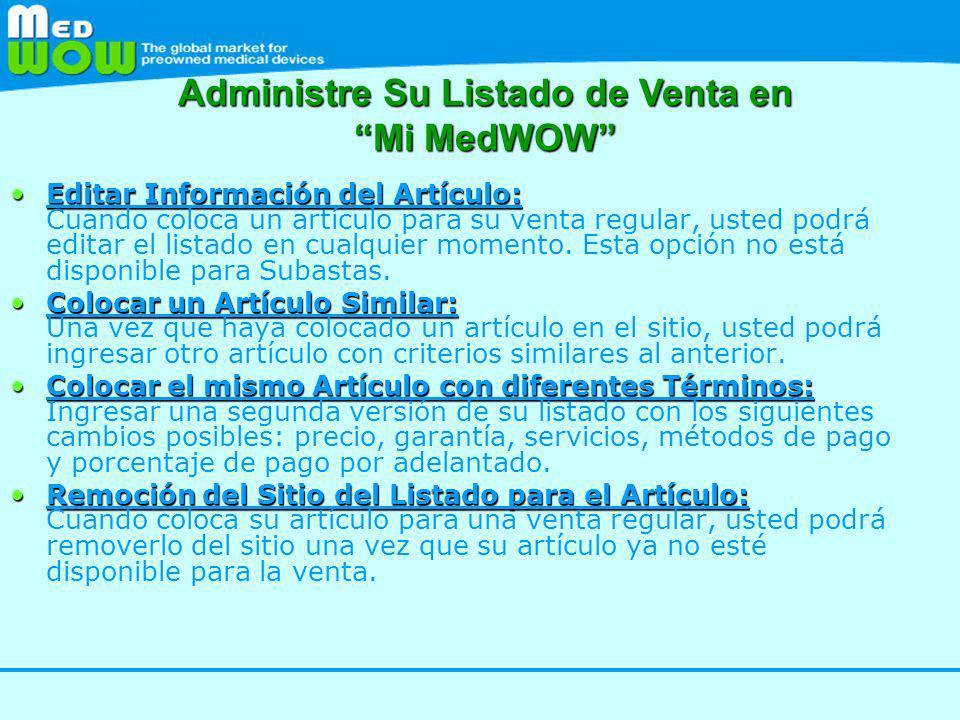 Administre Su Listado de Venta en Mi MedWOW