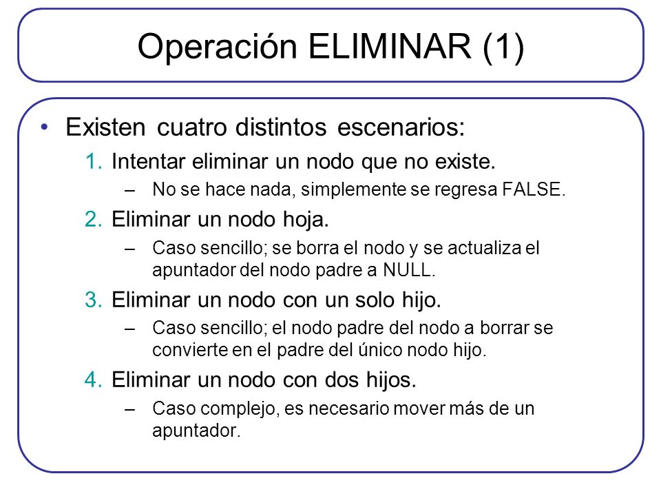 Operación ELIMINAR (1) Existen cuatro distintos escenarios: