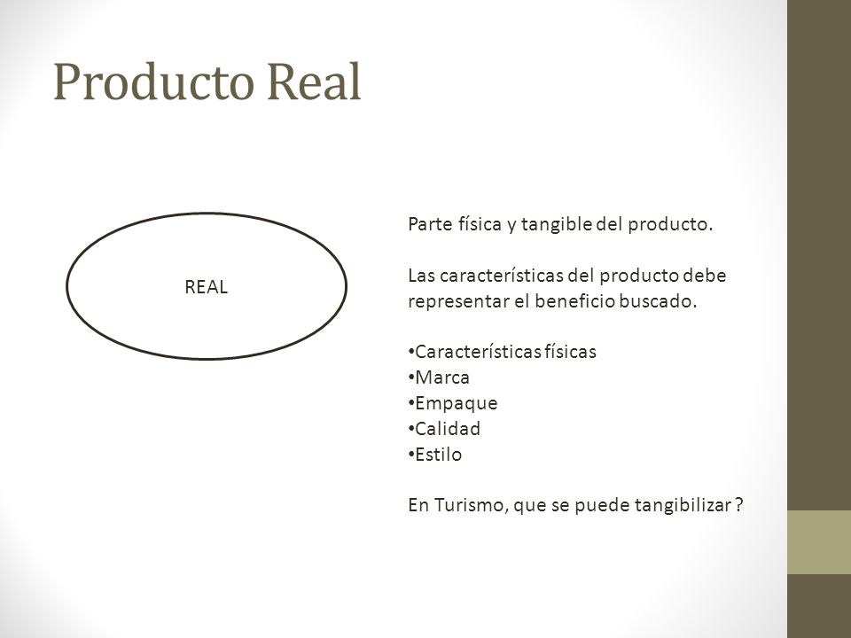 Producto Real Parte física y tangible del producto.