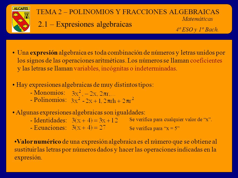 2.1 – Expresiones algebraicas