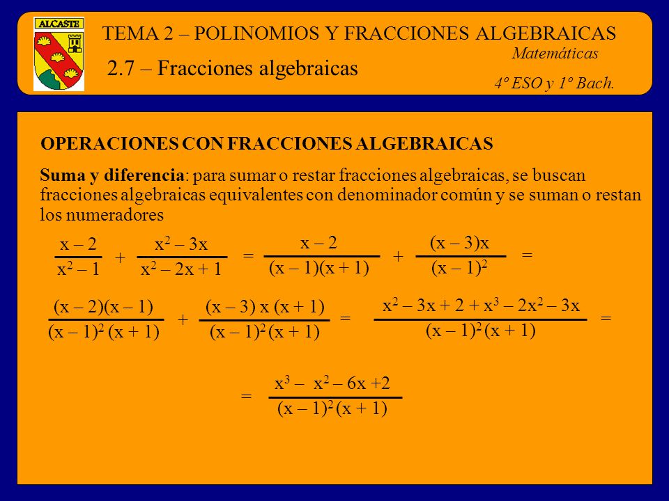 2.7 – Fracciones algebraicas