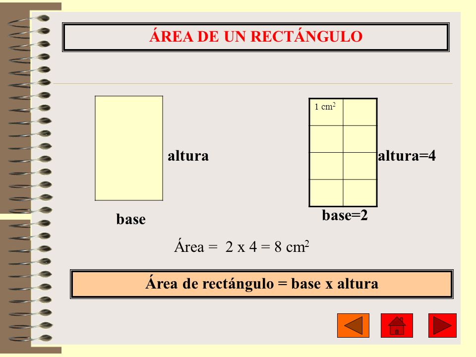Área de rectángulo = base x altura