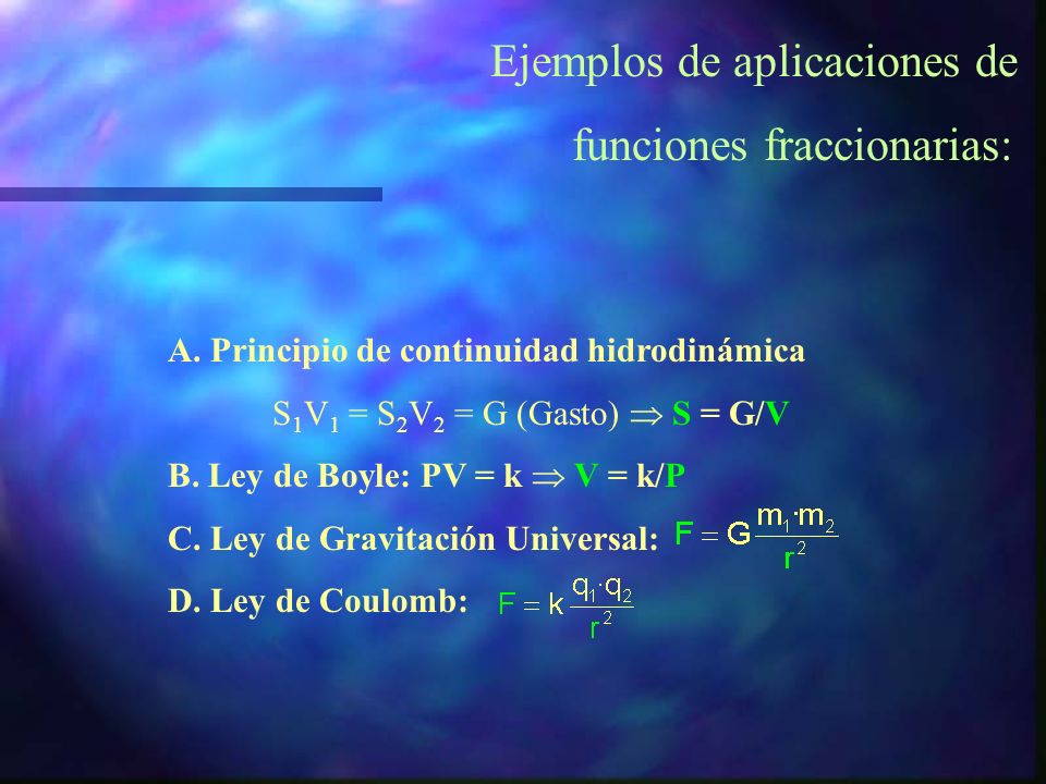 Ejemplos de aplicaciones de funciones fraccionarias: