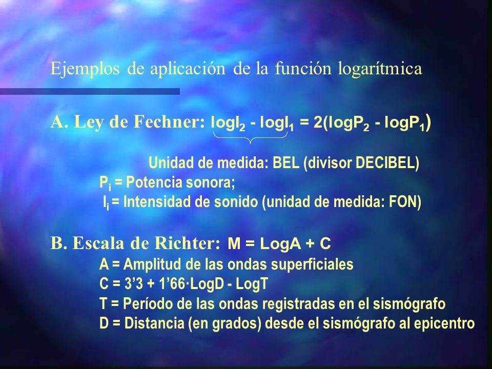 Ejemplos de aplicación de la función logarítmica