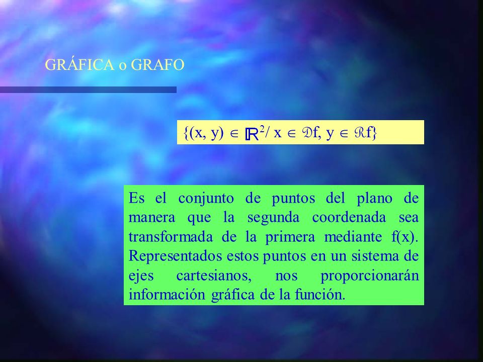 GRÁFICA o GRAFO {(x, y)  2/ x  Df, y  Rf}