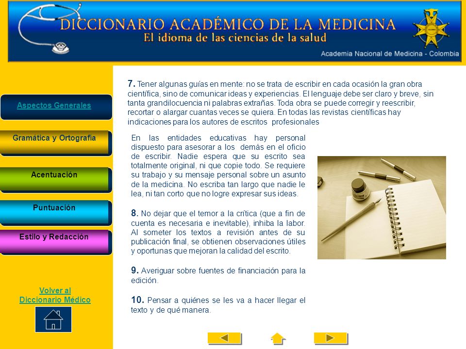 Gramática y Ortografía Volver al Diccionario Médico