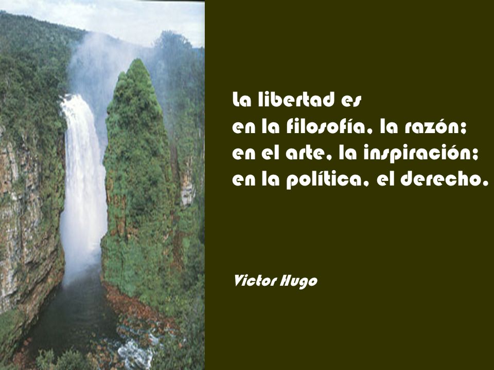 La libertad es en la filosofía, la razón; en el arte, la inspiración; en la política, el derecho.