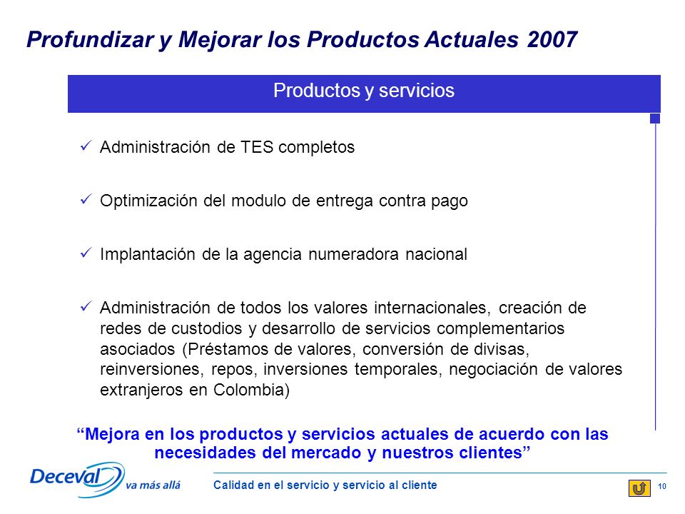 Profundizar y Mejorar los Productos Actuales 2007