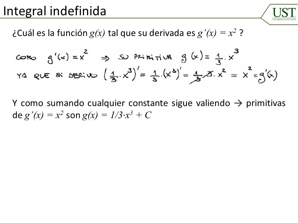 Integral indefinida ¿Cuál es la función g(x) tal que su derivada es g’(x) = x2