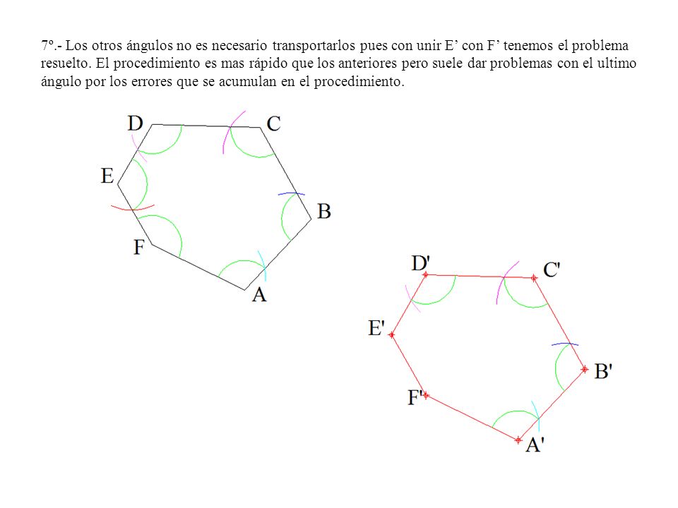 7º.- Los otros ángulos no es necesario transportarlos pues con unir E’ con F’ tenemos el problema resuelto.
