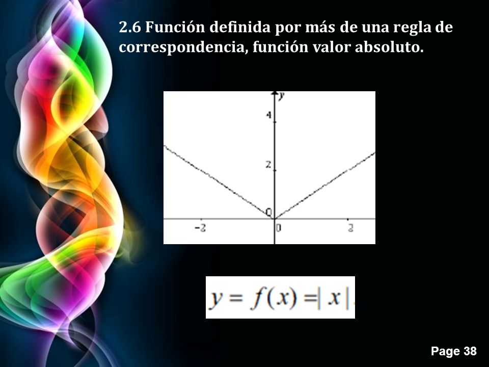 2.6 Función definida por más de una regla de correspondencia, función valor absoluto.