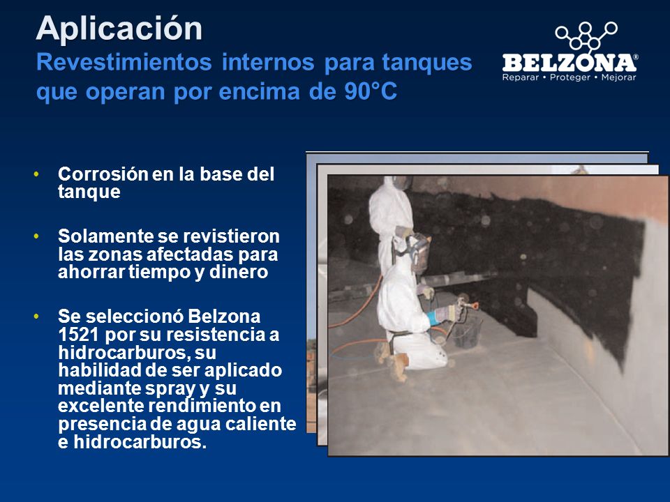Aplicación Revestimientos internos para tanques que operan por encima de 90°C