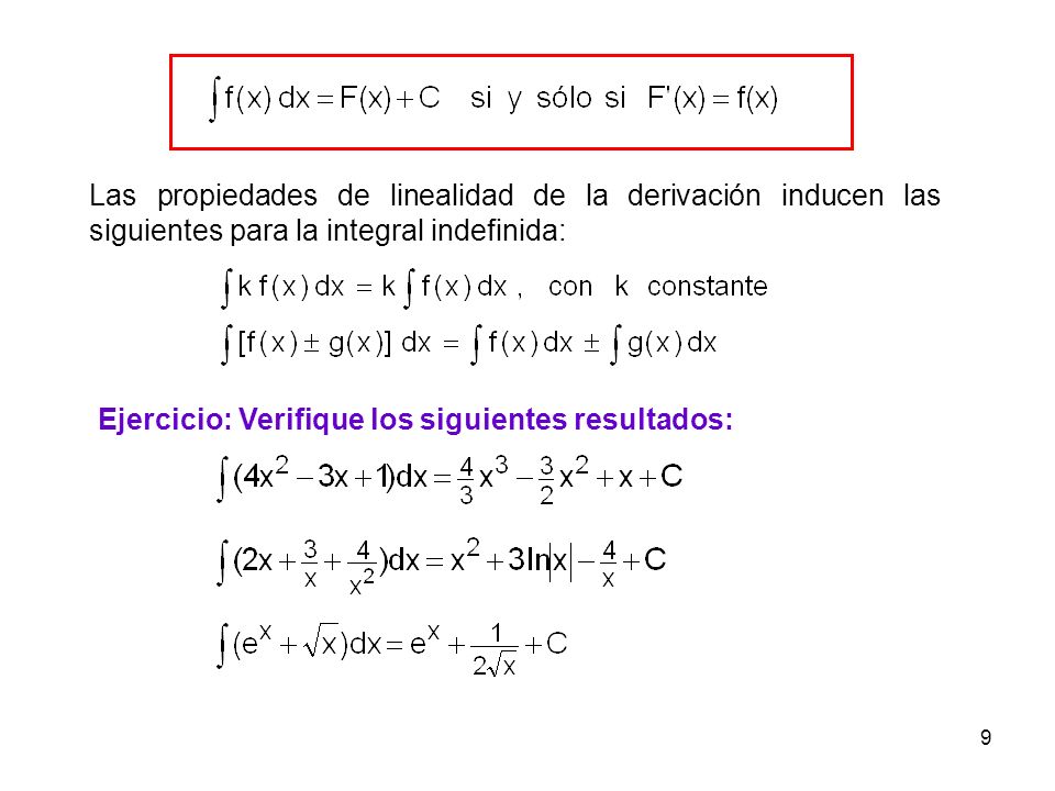 Las propiedades de linealidad de la derivación inducen las siguientes para la integral indefinida: