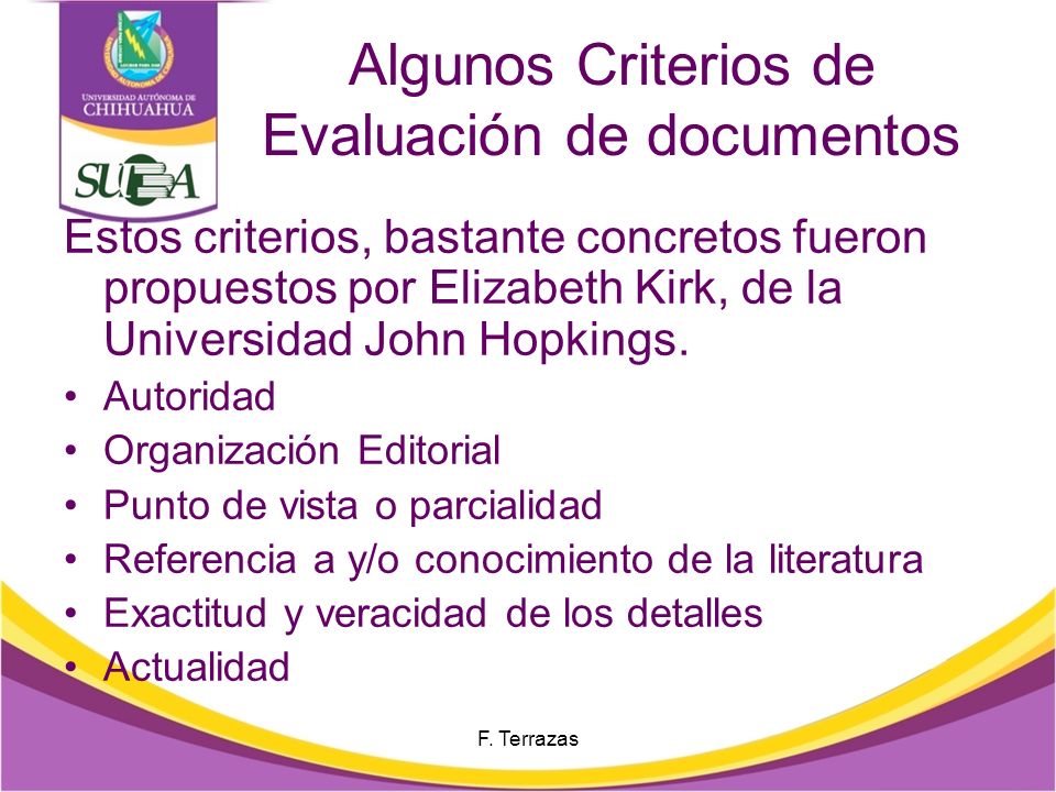 Algunos Criterios de Evaluación de documentos