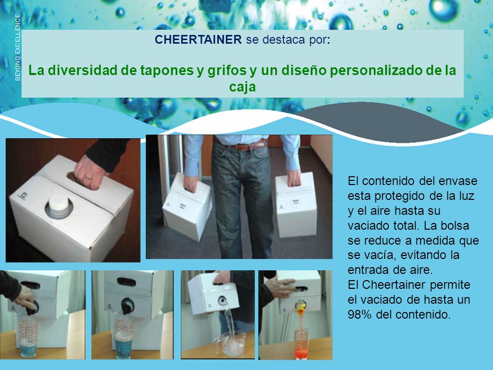 La diversidad de tapones y grifos y un diseño personalizado de la caja