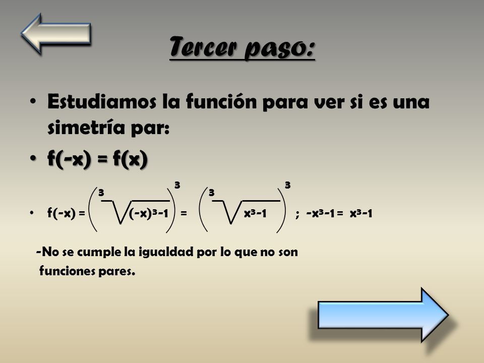 Tercer paso: Estudiamos la función para ver si es una simetría par: