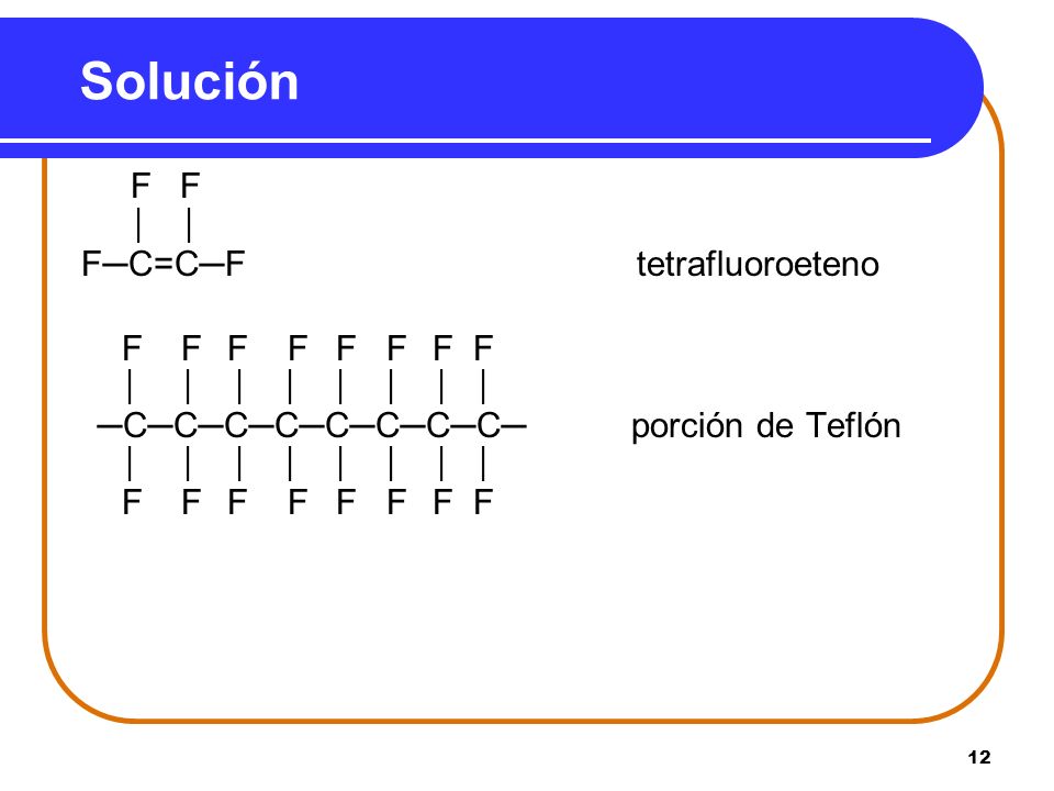 Solución F─C=C─F tetrafluoroeteno F F │ │ F F F F F F F F