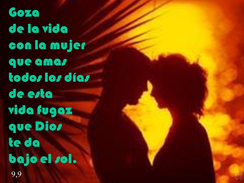 Goza de la vida con la mujer que amas todos los días de esta vida fugaz que Dios te da bajo el sol.
