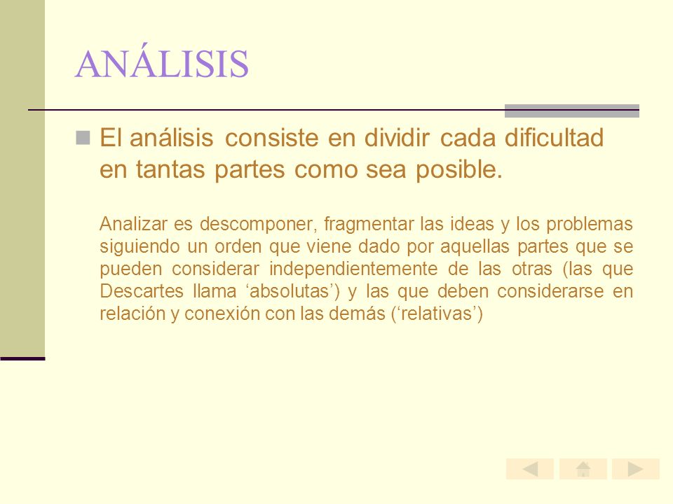 ANÁLISIS El análisis consiste en dividir cada dificultad en tantas partes como sea posible.