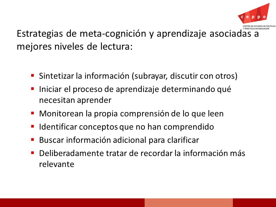 Estrategias de meta-cognición y aprendizaje asociadas a mejores niveles de lectura: